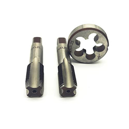 AtticZone M16 x 1.25 Metric Hand Thread Tap and Die Set, Right Hand 16 * 1.25, Alloy Tool Steel, 1 Taper Tap, 1 Plug Tap, 1 Round Die for Metal Working DIY Industrial - size: M16x1.25