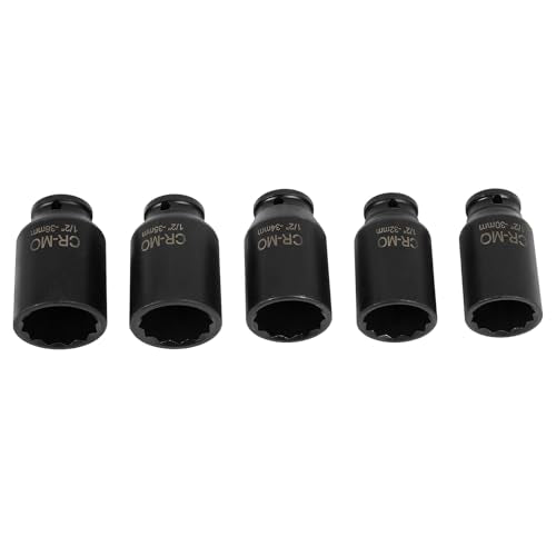 SCITOO 1/2 5PCS Drive Deep Impact Axle Hub Socket Set,Axle Nut Hub Impact,12 Point,30mm-36mm(30mm,32mm,34mm,35mm,36mm)