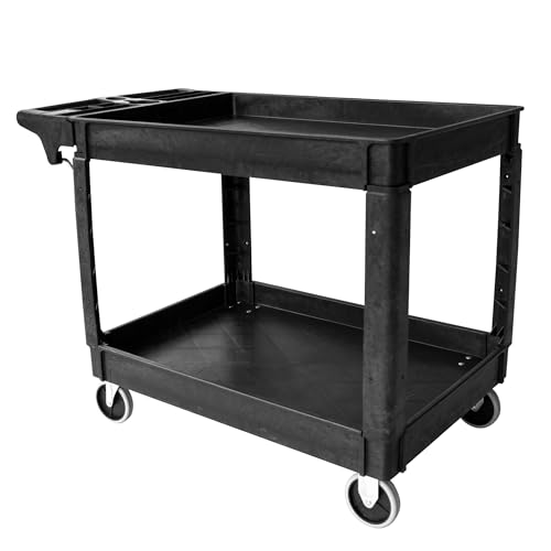 MaxWorks 2‑Tier Heavy‑Duty Utility Service Cart 500 lb Capacity 46" x 25.5" x 33.5" with 5" Swivel Casters and Polypropylene Shelves for Garage Workshop Warehouse Office (80858) - size: 46 inch x 25.5 inch x 33.5 inch