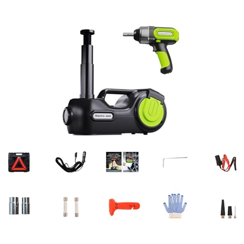 5T Electric Jack Set, 12V Automotive Car Floor Lift with Wrench & Tire Inflator, Emergency Tool Kit for Roadside Flat Tire Change & Repair C