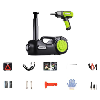 5T Electric Jack Set, 12V Automotive Car Floor Lift with Wrench & Tire Inflator, Emergency Tool Kit for Roadside Flat Tire Change & Repair C