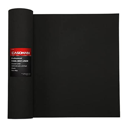 CASOMAN Professional Tool Box Liner and Drawer Liner - 24 inch (Wide) x 24 feet (Long), Non-Slip,Easy Cut, Black - size: 24"W x 288"L