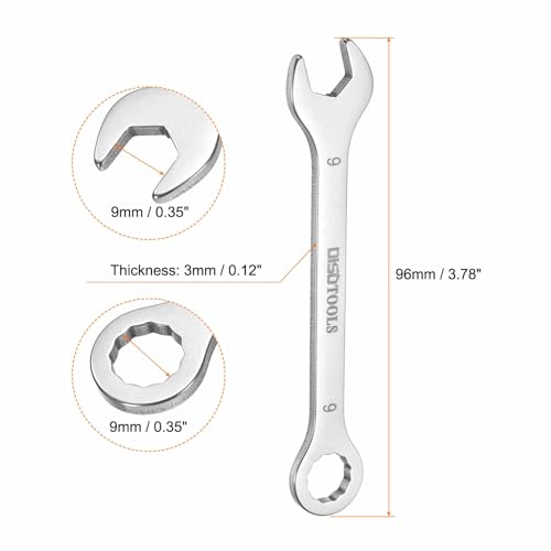 HARFINGTON 2pcs Thin Combination Wrench 9mm Offset 6-Point Ended Box & 15° Angled Open End Mini Combination Wrench 30Cr13 Stainless Steel Quenching Polish Metric Spanner for Auto Repairs - size: 9mm