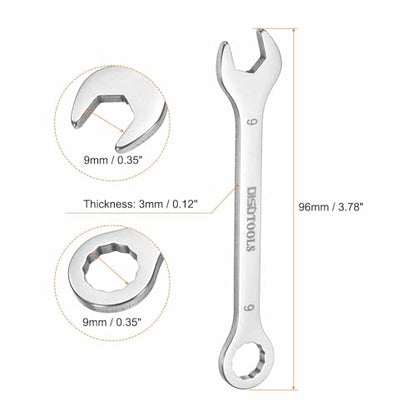 HARFINGTON 2pcs Thin Combination Wrench 9mm Offset 6-Point Ended Box & 15° Angled Open End Mini Combination Wrench 30Cr13 Stainless Steel Quenching Polish Metric Spanner for Auto Repairs - size: 9mm