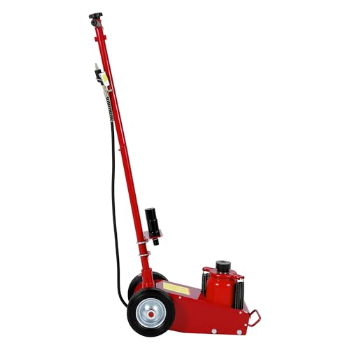 35 Ton Air Hydraulic Floor Jack for Heavy Duty Trucks & Tractors – 77,000 LBS Capacity, Low Profile (10"-21.19"), 4 Adapters (10/25/60/100mm), 46" Adjustable Handle – Dual Power (Air/Hydraulic) - color: Red, size: 35 Ton