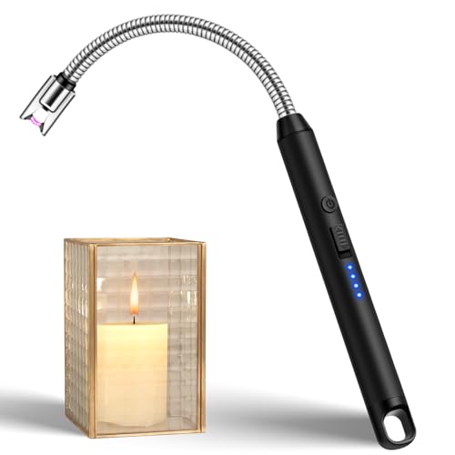 LcFun Candle Lighter with 360° Flexible Neck & Safety Lock, Windproof USB Rechargeable Electric Lighter Gift Sets, Flameless Arc Long Lighters Matches for Grill, BBQ, Camping, Fireplace, Stove - color: Black