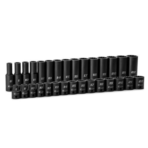 Capri Tools 3/8 in. Drive Shallow and Deep Impact Socket Set, 12-Point, Metric, 8 to 22 mm, 30-Piece - size: Shallow & Deep Set / 8-22 mm