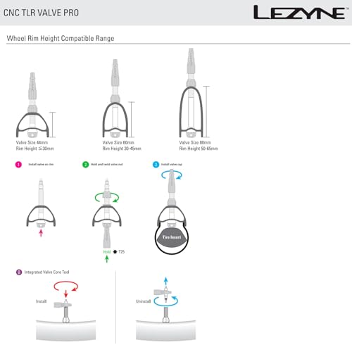 LEZYNE CNC TLR Valve Pro Tubeless Valve Pair for MTB, Gravel & Road Bikes | CNC Aluminum Presta Valve Stems, Bicycle Tire Insert Compatible, Sealant Friendly - 44mm, Red (1-PK-TLRVL44-V211) - color: Red, size: 44 mm