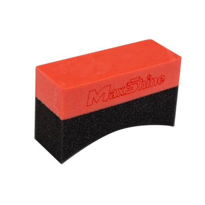Maxshine Tire Dressing Applicator, Curved Foam Pad 10x4cm, Red & Black | Ergonomic Grip, High-Density Non-Abrasive | Even Tire, Trim & Wax Application