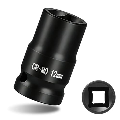 1/2" Drive 12mm Impact Socket Metric Standard Impact Socket Blackening Finish 4 Point Square Socket made with Chrome Molybdenum Alloy Steel for Auto Repair Mechanical Maintenance Removal of Axle Nut - size: 12mm - 4pt, style: 1/2" Drive Standard Socket