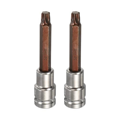HARFINGTON 2Pcs Torx Bit Socket 1/2" Drive T50 S2 Steel 6 Point Head Long Screwdriver Drill Bits CR-V Steel Socket Adapter for Home Auto Axle Hex Nuts Bolts Repair - size: T50