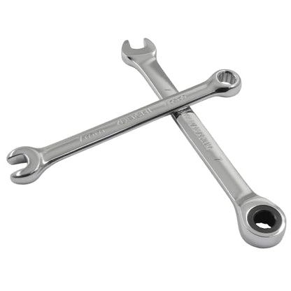7mm Ratcheting Wrench 2 Pcs 72-Tooth 12-Point Chrome Plated | Forged 45# Carbon Steel Durable, 5-Degree Arc For Tight Spaces, 12-Point Protects Fasteners, Polished Chrome Anti-Rust - size: 7mm