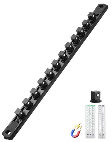 ALOANES Magnetic Socket Organizer Set, 1/2-Inch Drive Heavy Duty Aluminum Socket Rail Organizer, 360° Swivel Clips Socket Holder Kit for Toolbox Drawer Fit 1/2-Inch x 12 Clips (Black, 1PC) - color: Black, size: 1PC, 1/2-Inch Drive
