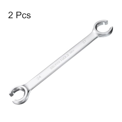 HARFINGTON 2pcs Flare Nut Wrench 24mm x 27mm High Carbon Steel Nickel Plating Wrench for DIY Hand-making Automotive Repairs and Household Maintenance - size: 24mm x 27mm