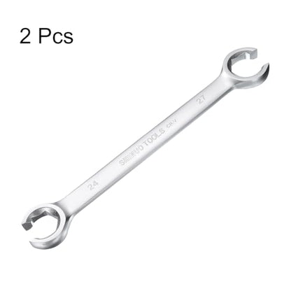 HARFINGTON 2pcs Flare Nut Wrench 24mm x 27mm High Carbon Steel Nickel Plating Wrench for DIY Hand-making Automotive Repairs and Household Maintenance - size: 24mm x 27mm
