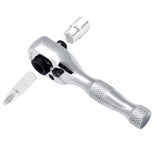 Der Erwachte 1/4-Inch Stubby Ratchet Wrench, Mini Ratchet Wrench | Socket&Bit Driver, 72-Tooth, Chrome Alloy Made, Chrome Plated Finish - size: 1/4 Double-headed ratchet