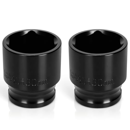2PCS 30mm Impact Socket 1/2" Drive, 6 Point Metric Shallow Socket, CR-V Steel Heavy Duty Impact Wrench Socket for Automotive Repair - size: 30mm