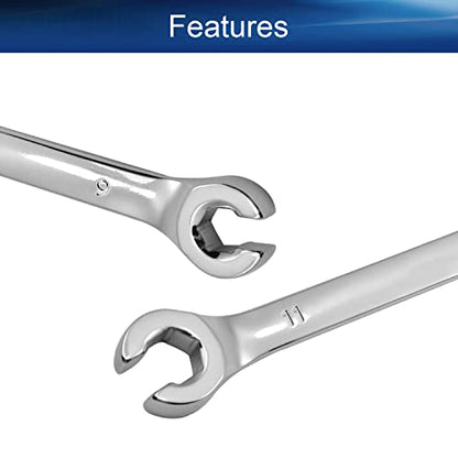 Auniwaig 2-Piece Flare Nut Wrench 9mm x 11mm, Metric, Polished Chrome Plated for Removing or Replacing Nuts on Fuel, Brake or Air Conditioning Lines - size: 9x11mm