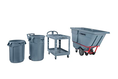 Rubbermaid Commercial Products BRUTE Heavy Duty 2-Shelf Utility/Service Cart, Large, Lipped Shelves, Ergonomic Handle, 750 lbs. Capacity, Black, for Warehouse/Garage/Cleaning/Maintenance/Stadiums - color: Gray, size: Large, style: 2-Shelf