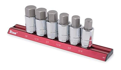 Titan 16130 6-Piece 1/2-Inch Drive SAE Hex Bit Socket Set, Magnetic Socket Organizer with Laser-Etched Size Markings - style: Large SAE Hex