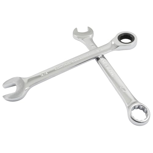 3/4 Inch Ratcheting Wrench 2 Pcs 72-Tooth 12-Point Chrome Plated | Forged 45# Carbon Steel Durable, 5-Degree Arc For Tight Spaces, 12-Point Protects Fasteners, Polished Chrome Anti-Rust - size: 3/4 Inch