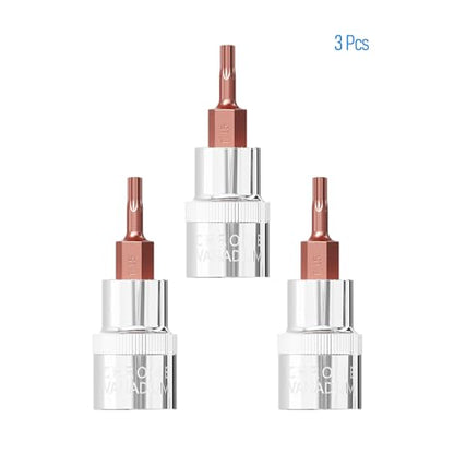3PCS 3/8" Drive T15 Torx Bit Socket, S2 Steel Bits, Heat Treated CR-V Steel Star Sockets 1.9" Length - size: T15