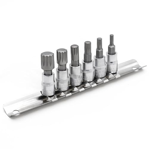 DAKCOS 6pcs Spline Socket Set, M4-M12 for 1/4" Drive, XZN Triple Square Spline Bit Set, S2 Alloy Steel Bit and CR-V Drive Socket - style: 6PC 1/4”M4-M12