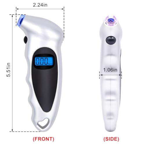KVAEY Digital Tire Pressure Gauge, 150 PSI 4 Settings Accurate Tire Gauge with Non-Slip Grip, Backlight LCD Tire Pressure Gauge Reader Checker Tool for Car Truck Bicycle Motorcycle (Silver) - color: Silver