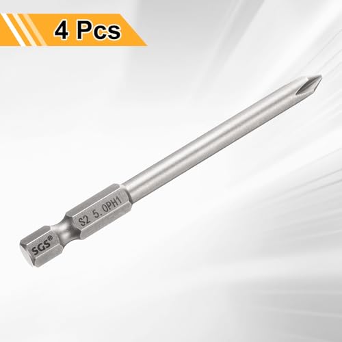 HARFINGTON 4pcs #1 Phillips Screwdriver Bit PH1 1/4" Hex Shank 3.15" (80mm) Long 0.2" Rod Magnetic Cross Head Drill Bits S2 Steel Industrial Screw Driver for Electric Power Tools, Gray - size: PH1 x 3.15" x 0.2"