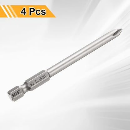 HARFINGTON 4pcs #1 Phillips Screwdriver Bit PH1 1/4" Hex Shank 3.15" (80mm) Long 0.2" Rod Magnetic Cross Head Drill Bits S2 Steel Industrial Screw Driver for Electric Power Tools, Gray - size: PH1 x 3.15" x 0.2"