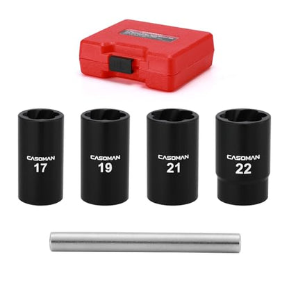 CASOMAN 5 Pieces 1/2"Dr. Twist Socket Set, Lug Nut Remover Tool Metric Bolt and Lug Nut Extractor Socket Tools - size: 5-Piece