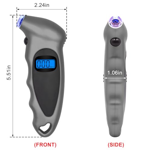 KVAEY Digital Tire Pressure Gauge, 150 PSI 4 Settings Accurate Tire Gauge with Non-Slip Grip, Backlight LCD Tire Pressure Gauge Reader Checker Tool for Car Truck Bicycle Motorcycle (Gray) - color: Gray