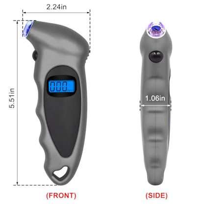 KVAEY Digital Tire Pressure Gauge, 150 PSI 4 Settings Accurate Tire Gauge with Non-Slip Grip, Backlight LCD Tire Pressure Gauge Reader Checker Tool for Car Truck Bicycle Motorcycle (Gray) - color: Gray