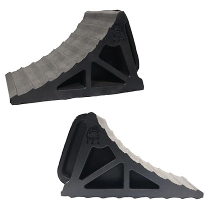 EKON OX BLOX Heavy Duty Wheel Chocks with Handle 2-Pack - Wide 6" Footprint | With Grooves to Prevent Tires from Slipping; Campers, Trailers & RV Wheel Chocks; 100% Recycled Rubber Wheel Chocks