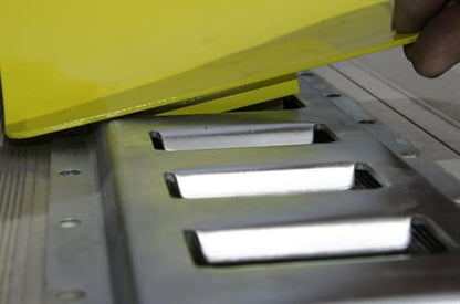 E-Chock Wheel Chocks with 5-Foot Metal Mounting Tracks, Yellow and Gray, Set of 2. Including 3" Rigid Hitch Logo Decal (E-09162-BUNDLE)