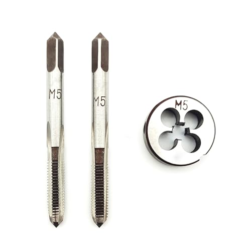 AtticZone M5 x 0.8 Metric Hand Thread Tap and Die Set, Right Hand 5 * 0.8, Alloy Tool Steel, 1 Taper Tap, 1 Plug Tap, 1 Round Die for Metal Working DIY Industrial - size: M5x0.8