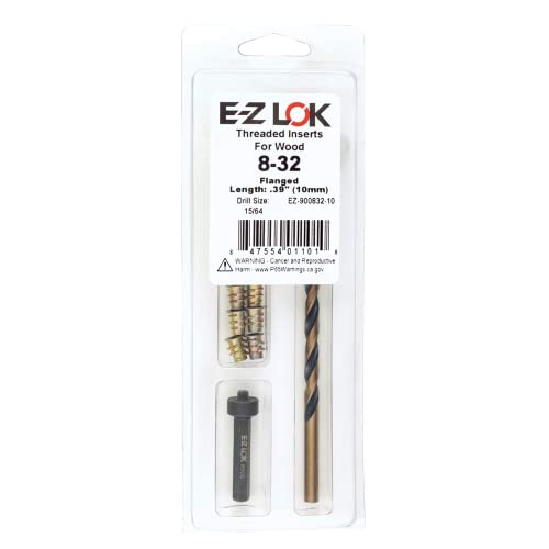 E-Z Hex Thread Repair Kit for Soft Wood Flanged Threaded Inserts 8-32 x 10mm, Drill, Installation Tool - size: 8-32 x 10mm, style: Flanged