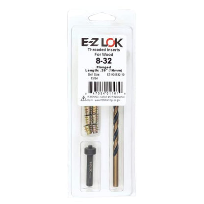 E-Z Hex Thread Repair Kit for Soft Wood Flanged Threaded Inserts 8-32 x 10mm, Drill, Installation Tool - size: 8-32 x 10mm, style: Flanged