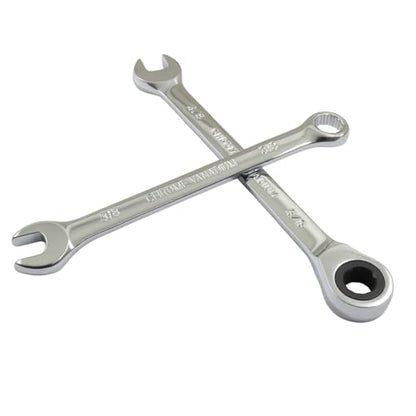 3/8 Inch Ratcheting Wrench 2 Pcs 72-Tooth 12-Point Chrome Plated | Forged 45# Carbon Steel Durable, 5-Degree Arc For Tight Spaces, 12-Point Protects Fasteners, Polished Chrome Anti-Rust - size: 3/8 Inch