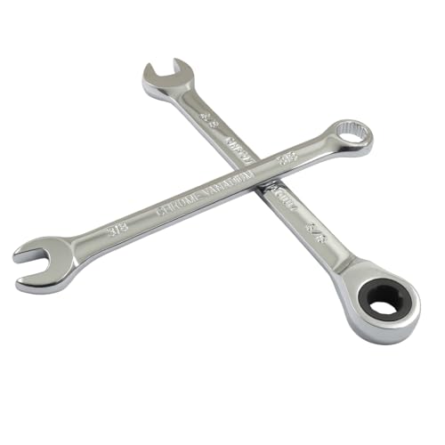 3/8 Inch Ratcheting Wrench 2 Pcs 72-Tooth 12-Point Chrome Plated | Forged 45# Carbon Steel Durable, 5-Degree Arc For Tight Spaces, 12-Point Protects Fasteners, Polished Chrome Anti-Rust - size: 3/8 Inch