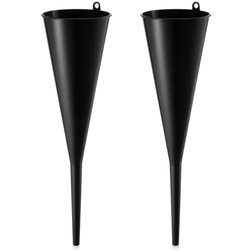 Ripeng 2 Pcs 18” Long Neck Flute Funnel 1/2" Bottom Narrows, Black Long Automotive Gas Funnel with Hanging Ring, PP Plastic, for Engine Transmission Oil Change Car Refueling Automotive Fluid Pouring