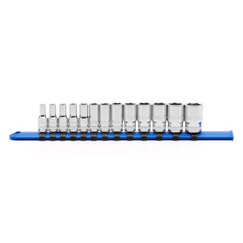 MIXPOWER 1/4" Drive Mid-Length Socket Set with Storage Rails, 13-Piece, 6 Point, 4-15mm, CR-V, Metric, Semi-Deep Socket Set - size: 1/4" Dr. Mid-Length, 4-15mm