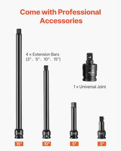 VEVOR Impact Socket Set 1/2" Socket Set 43 Piece Deep & Shallow SAE 3/8" to 1-1/2", 6 Point Cr-Mo Alloy Steel for Auto Repair, Easy-to-Read Size Markings, Rugged Construction, Storage Case - style: 1/2" 43PCS CR-MO