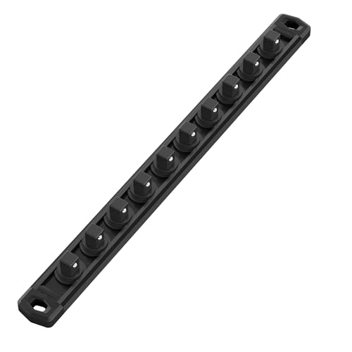 WORKPRO Magnetic Socket Organizer, Heavy Duty 3/8-Inch Drive Socket Rail | 1 Piece Socket Holder with 10 Spots, Aluminum Alloy, Rotatable & Movable Clips, Efficient Organization - color: Black, size: 3/8" DR