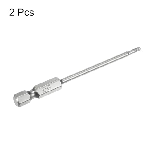 HARFINGTON 2pcs T7 Security Torx Bit 1/4" Hex Shank 3" Long S2 Steel Magnetic Tamper Resistant Star Bits Screwdriver Torx Head with Hole for Driver Drill Bits Remove Fastening Screws - size: T7