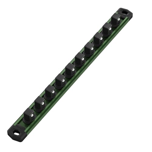 WORKPRO Magnetic Socket Organizer, Heavy Duty 1/2-Inch Drive Socket Rail | 1 Piece Socket Holder with 10 Spots, Aluminum Alloy, Rotatable & Movable Clips, Efficient Organization - color: Green, size: 1/2" DR