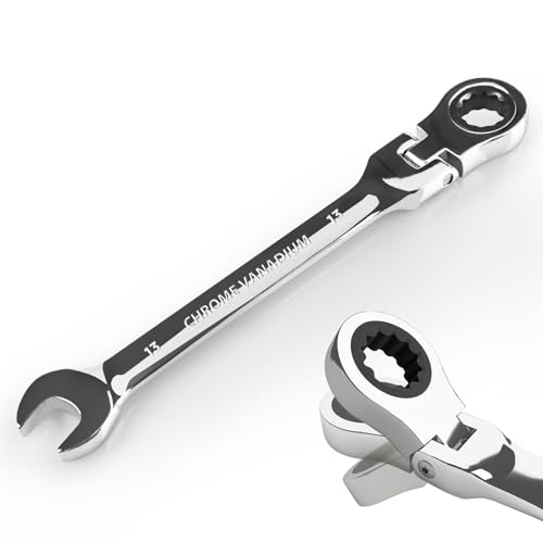 Egofine 13mm Ratchet Wrench Flex Head, Ratcheting Combination Wrench Metric, Industrial Grade Gear Spanner with 12 Point Box End, 72-Teeth Ratchet, Chrome Vanadium Steel - style: 13mm