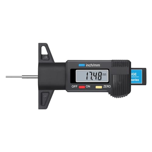 Tire Tread Depth Gauge Digital Tire Tread Depth Gauge 0-25.4mm Range,0.01mm Resolution,Large LCD Display,Handheld Easy Read Tire Depth Gauge for Cars,Trucks,Motorcycles