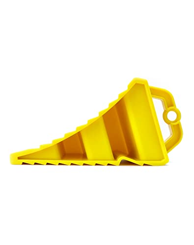 QWORK RV Wheel Chocks, 4 Pack Heavy Duty Car RV Tire Chocks Camper Chocks with Handle and Rope, Car Truck Stopper for Travel Trailers, Camper, Cars, Truck, Yellow