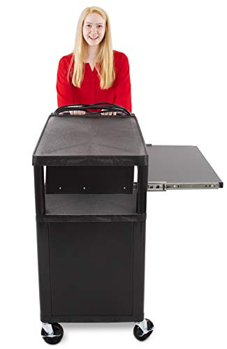 Line Leader Plastic AV Cart with Keyboard Tray and Locking Metal Cabinet, Heavy Duty Mobile Workstation with 4 Rolling Casters, 2 Locking Brakes, Heavy Duty, Holds up to 100 lbs (34 Inch w Cabinet) - color: 2 Shelves W/ Cabinet & Keyboard Tray